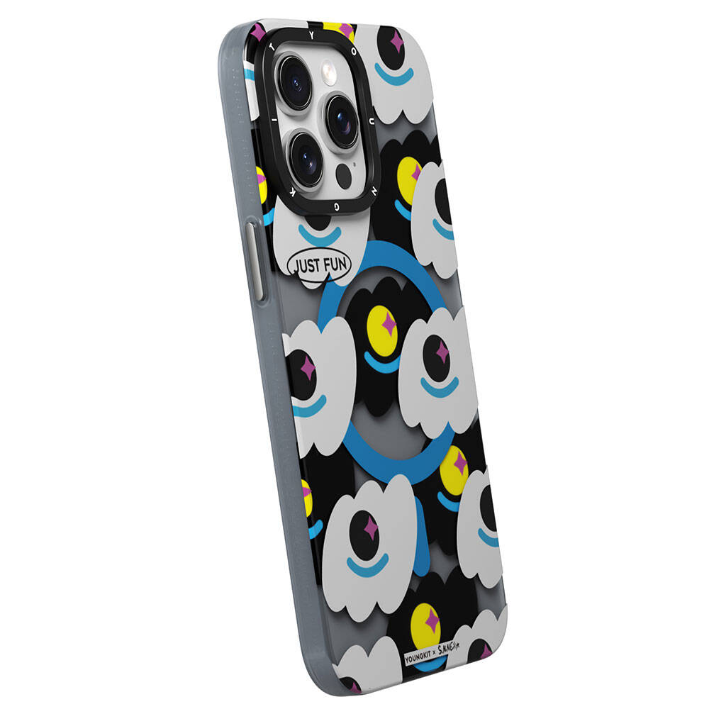 Apple iPhone 15 Pro Max Kılıf M-safe Şarj Özellikli Youngkit Happy View Serisi Kapak Mavi