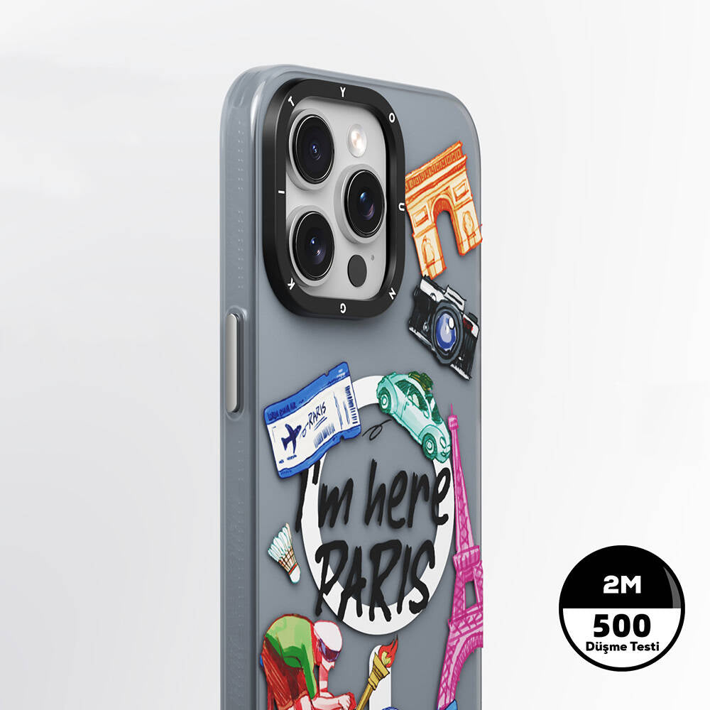 Apple iPhone 15 Pro Max Kılıf M-safe Şarj Özellikli Youngkit in Paris Serisi Kapak Gri