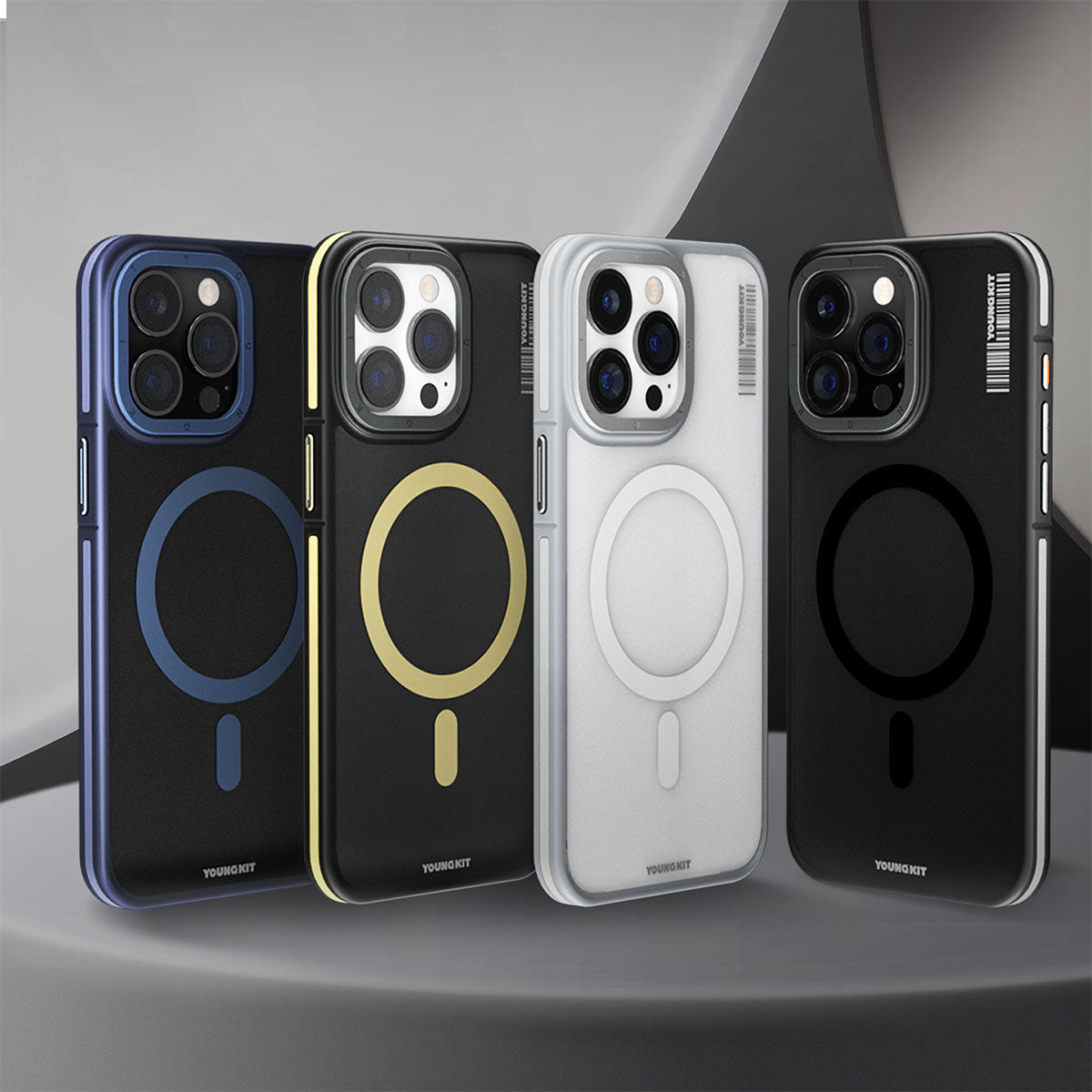 Apple iPhone 15 Pro Max Kılıf M-safe Şarj Özellikli Youngkit Rock Sand Serisi Kapak Mavi