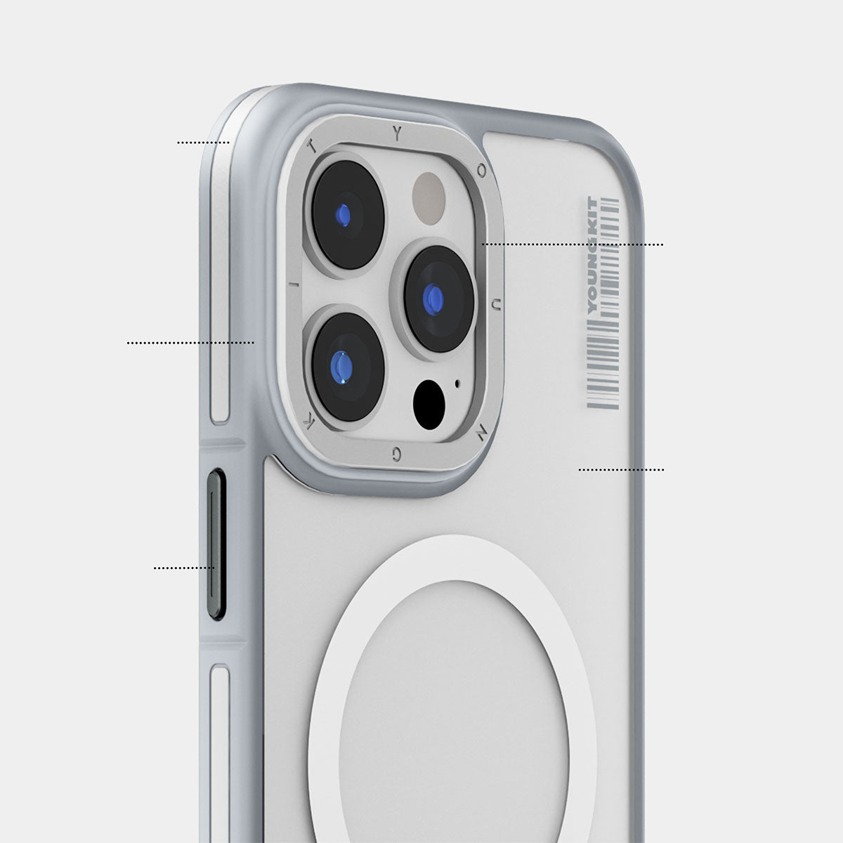 Apple iPhone 15 Pro Max Kılıf M-safe Şarj Özellikli Youngkit Rock Sand Serisi Kapak Gri