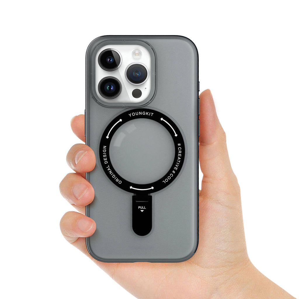 Apple iPhone 15 Pro Max Kılıf M-safe Şarj Özellikli Youngkit Rock Serisi Kapak Beyaz