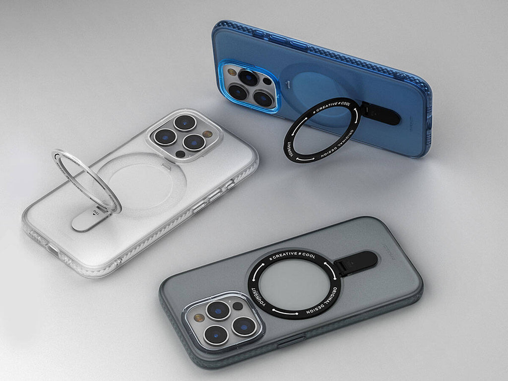 Apple iPhone 15 Pro Max Kılıf M-safe Şarj Özellikli Youngkit Rock Serisi Kapak Mavi