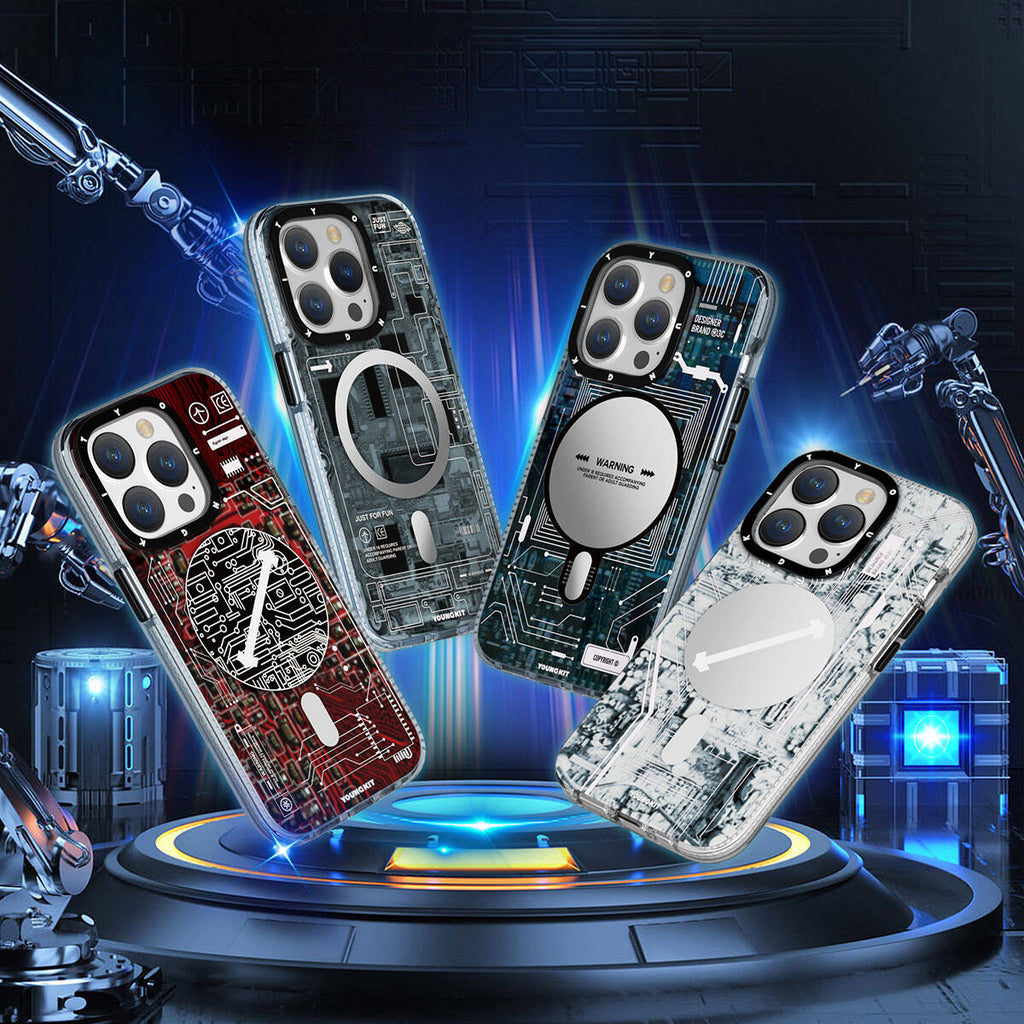 Apple iPhone 15 Pro Max Kılıf M-safe Şarj Özellikli YoungKit Technology Serisi Kapak Mavi