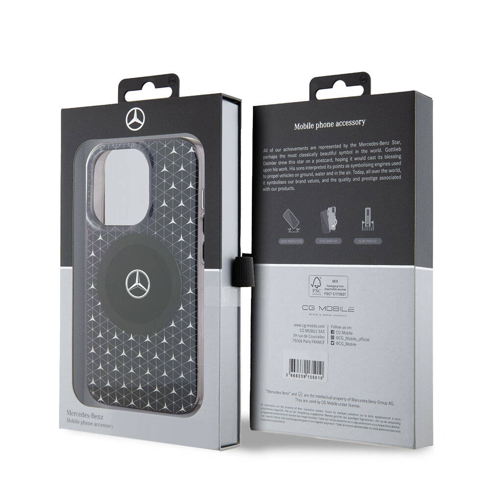 Apple iPhone 15 Pro Max Kılıf Mercedes Benz Orjinal Lisanslı M-safe Şarj Özellikli Çift Katmanlı Mini Yıldız Desenli Kapak Mavi