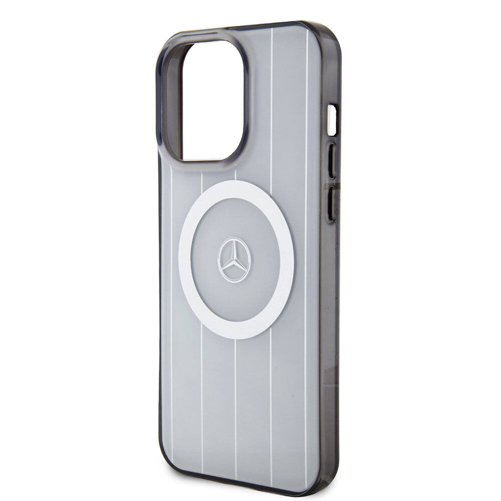Apple iPhone 15 Pro Max Kılıf Mercedes Benz Orjinal Lisanslı M-safe Şarj Özellikli Çift Katmanlı Paralel Çizgi Desenli Kapak Siyah