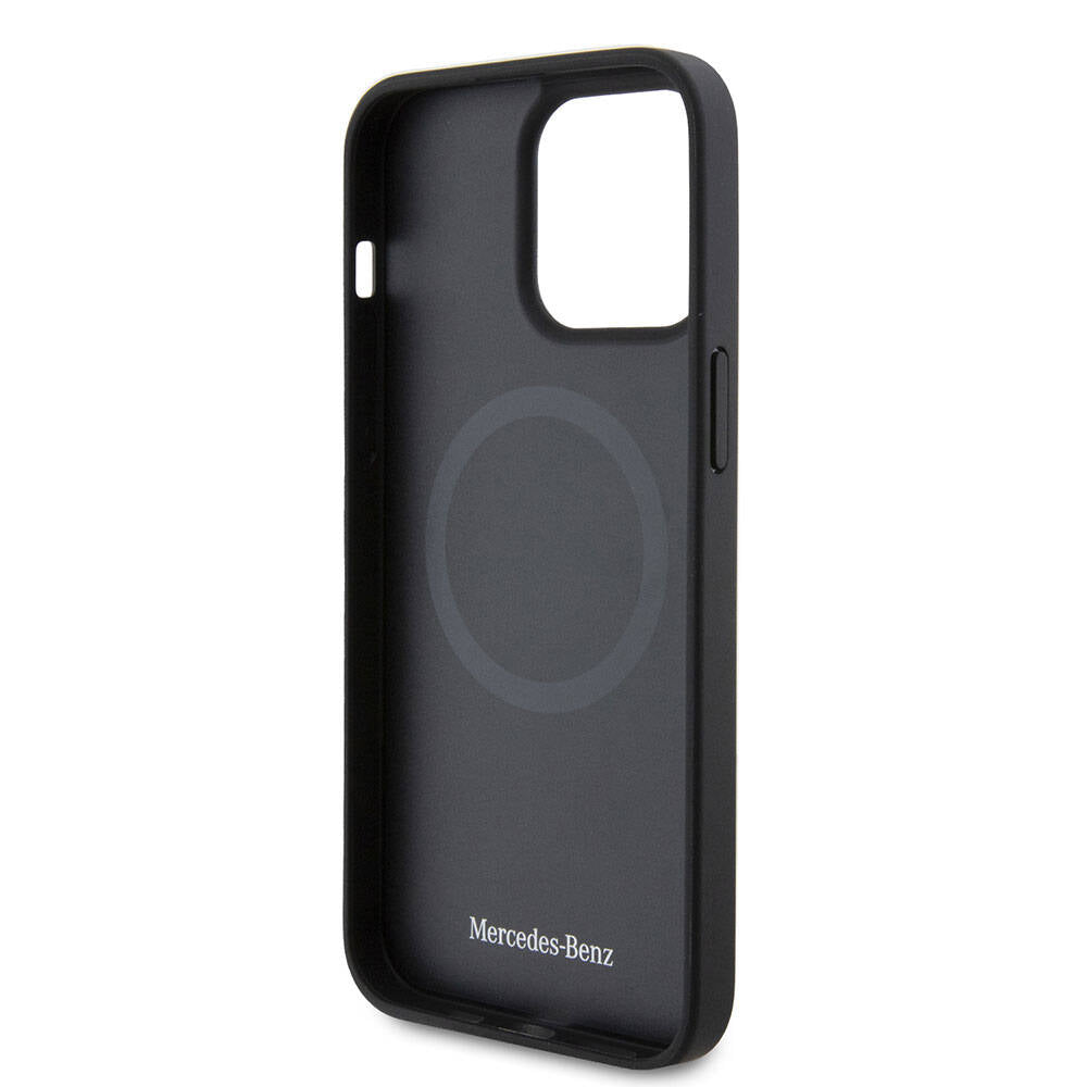 Apple iPhone 15 Pro Max Kılıf Mercedes Benz Orjinal Lisanslı M-safe Şarj Özellikli Metal Yıldız Logolu Pürüzsüz Deri Kapak Lacivert