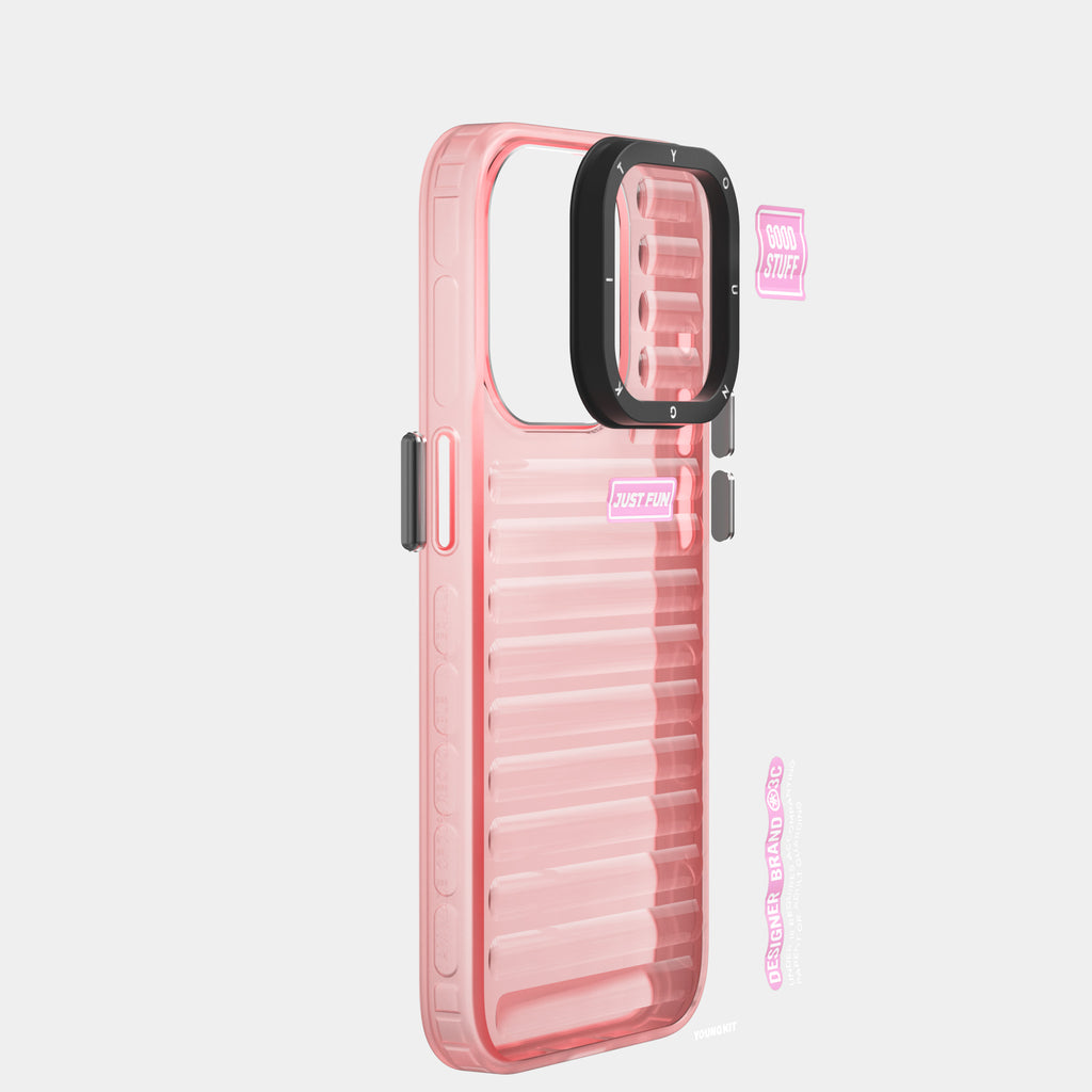 Apple iPhone 15 Pro Max Kılıf Şeffaf Renkli Tasarım YoungKit Fluorite Serisi Kapak Pembe