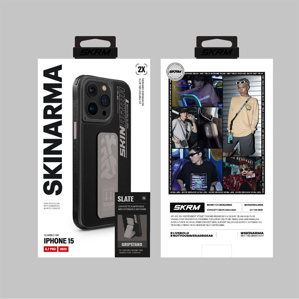 Apple iPhone 15 Pro Max Kılıf SkinArma Standlı Deri Görünümlü Slate Kapak Mavi