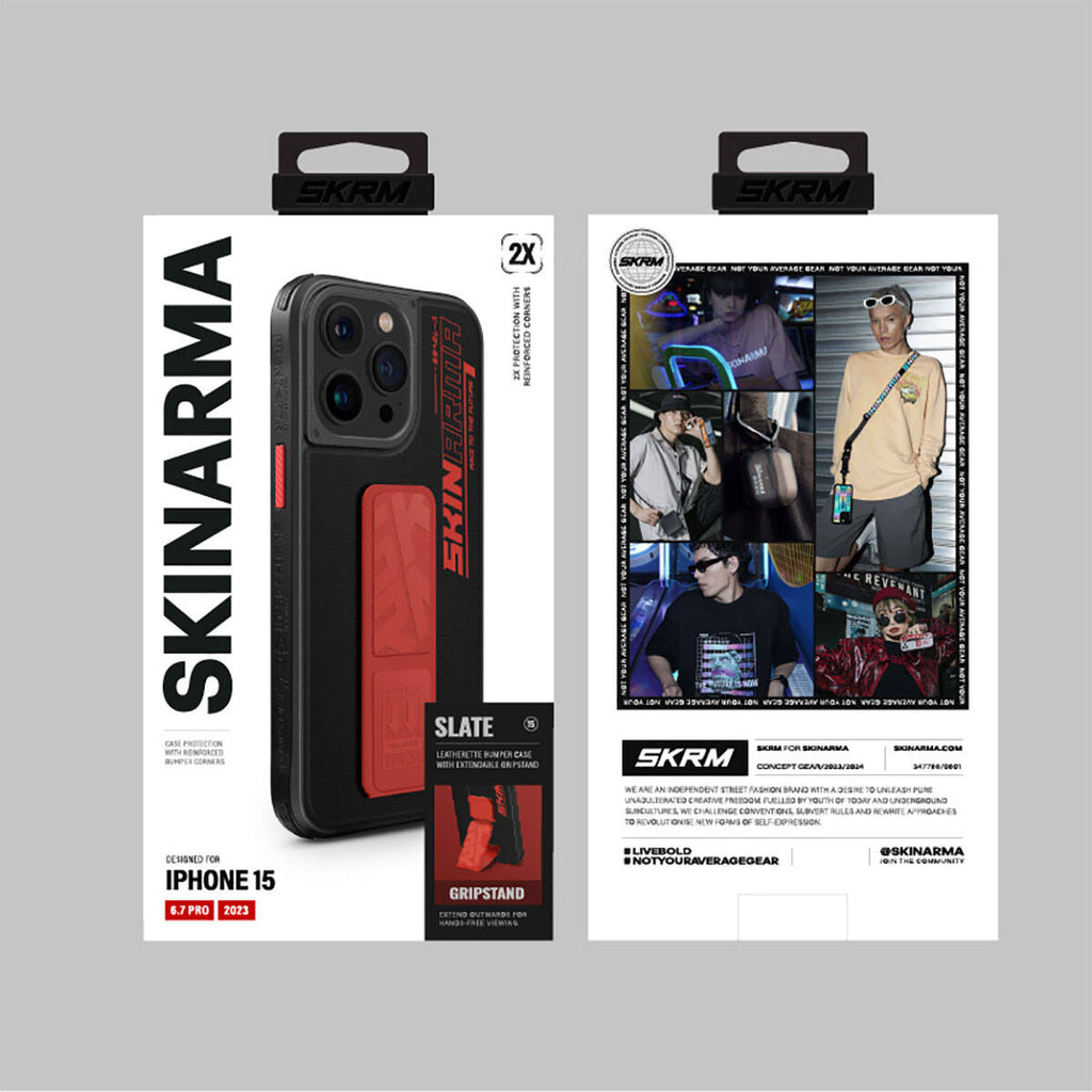 Apple iPhone 15 Pro Max Kılıf SkinArma Standlı Deri Görünümlü Slate Kapak Turuncu