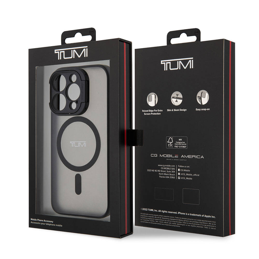 Apple iPhone 15 Pro Max Kılıf TUMI Orjinal Lisanslı M-safe Şarj Özellikli Kamera Standlı Buzlu Mat Kapak Siyah