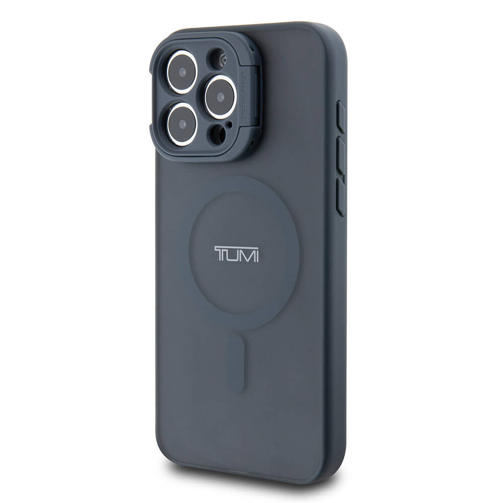 Apple iPhone 15 Pro Max Kılıf TUMI Orjinal Lisanslı M-safe Şarj Özellikli Kamera Standlı Buzlu Mat Kapak Siyah