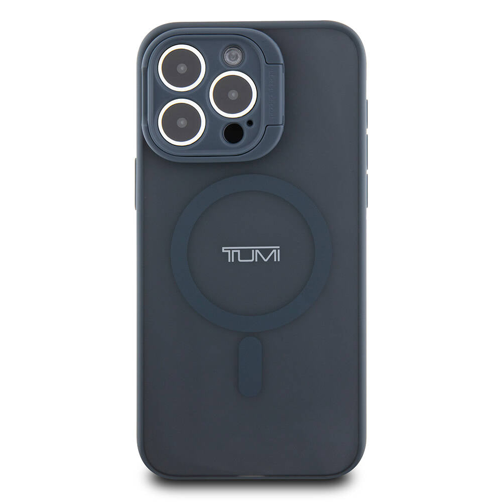 Apple iPhone 15 Pro Max Kılıf TUMI Orjinal Lisanslı M-safe Şarj Özellikli Kamera Standlı Buzlu Mat Kapak Siyah