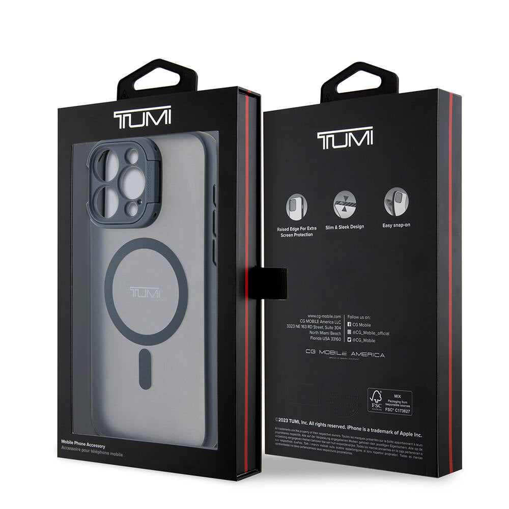 Apple iPhone 15 Pro Max Kılıf TUMI Orjinal Lisanslı M-safe Şarj Özellikli Kamera Standlı Buzlu Mat Kapak Mavi