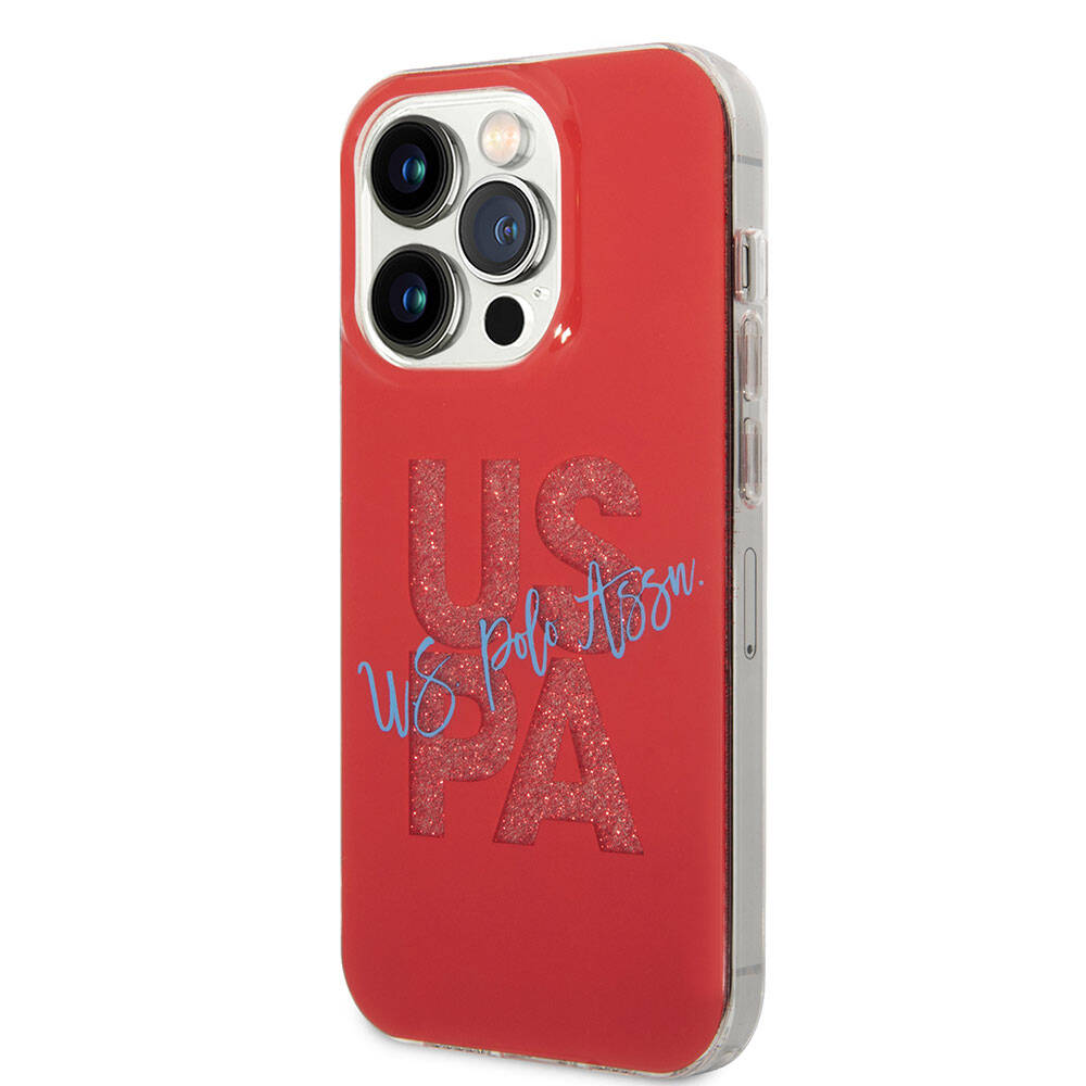 Apple iPhone 15 Pro Max Kılıf U.S. Polo Assn. Orjinal Lisanslı Simli Parlak Alfabe Tasarım Kapak Siyah