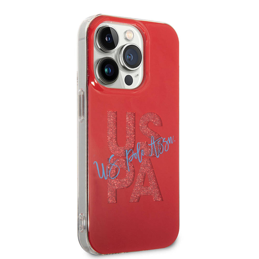 Apple iPhone 15 Pro Max Kılıf U.S. Polo Assn. Orjinal Lisanslı Simli Parlak Alfabe Tasarım Kapak Lacivert