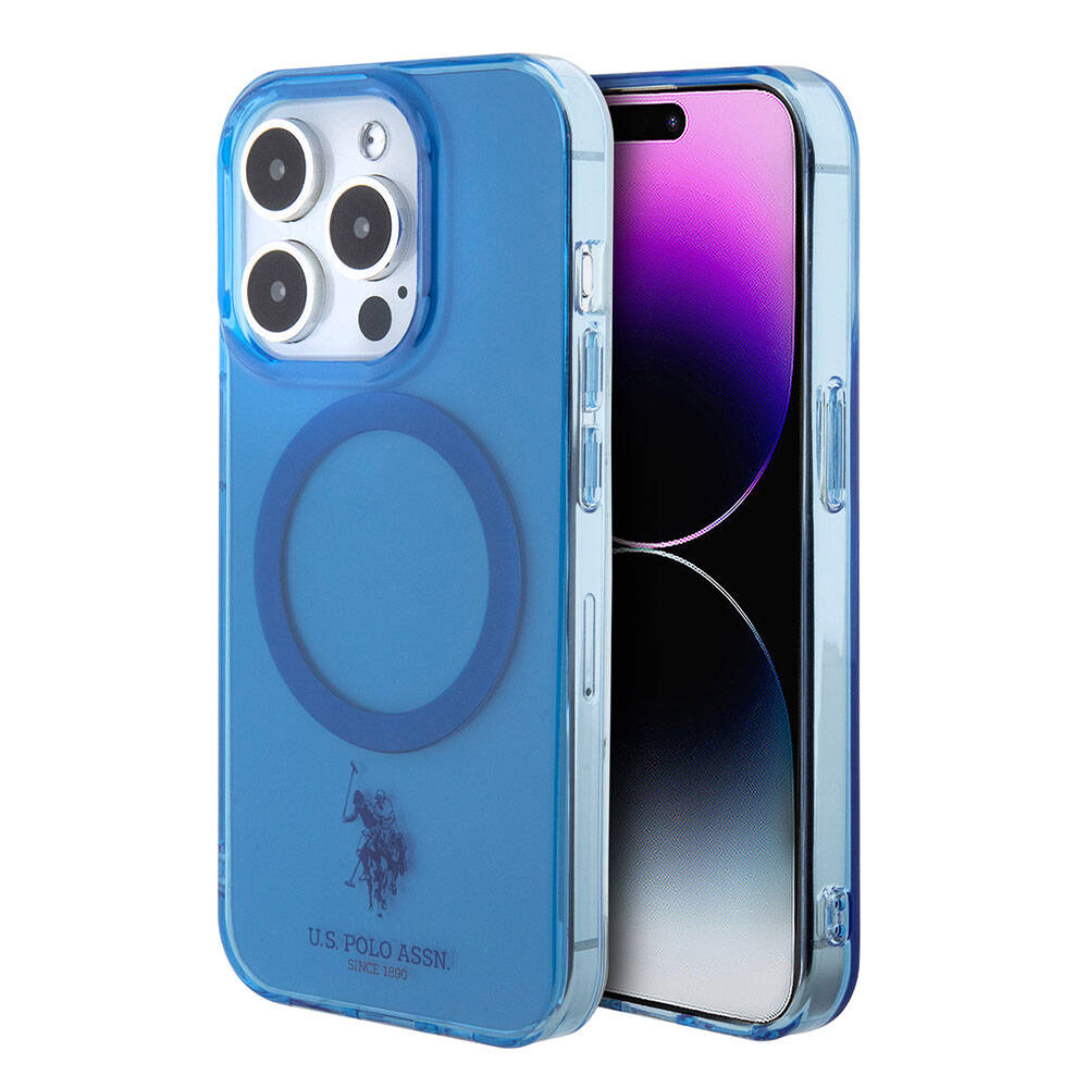 Apple iPhone 15 Pro Max Kılıf U.S. Polo Assn. Orjinal Lisanslı M-safe Şarj Özellikli Transparan Tasarım Kapak Mavi