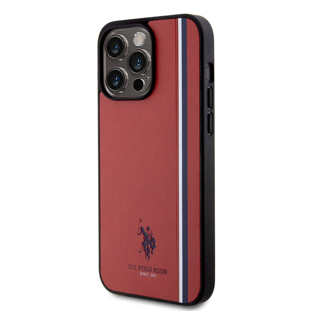 Apple iPhone 15 Pro Max Kılıf U.S. Polo Assn. Orjinal Lisanslı Üç Renk Şerit Tasarımlı Baskı Logolu Kapak Siyah
