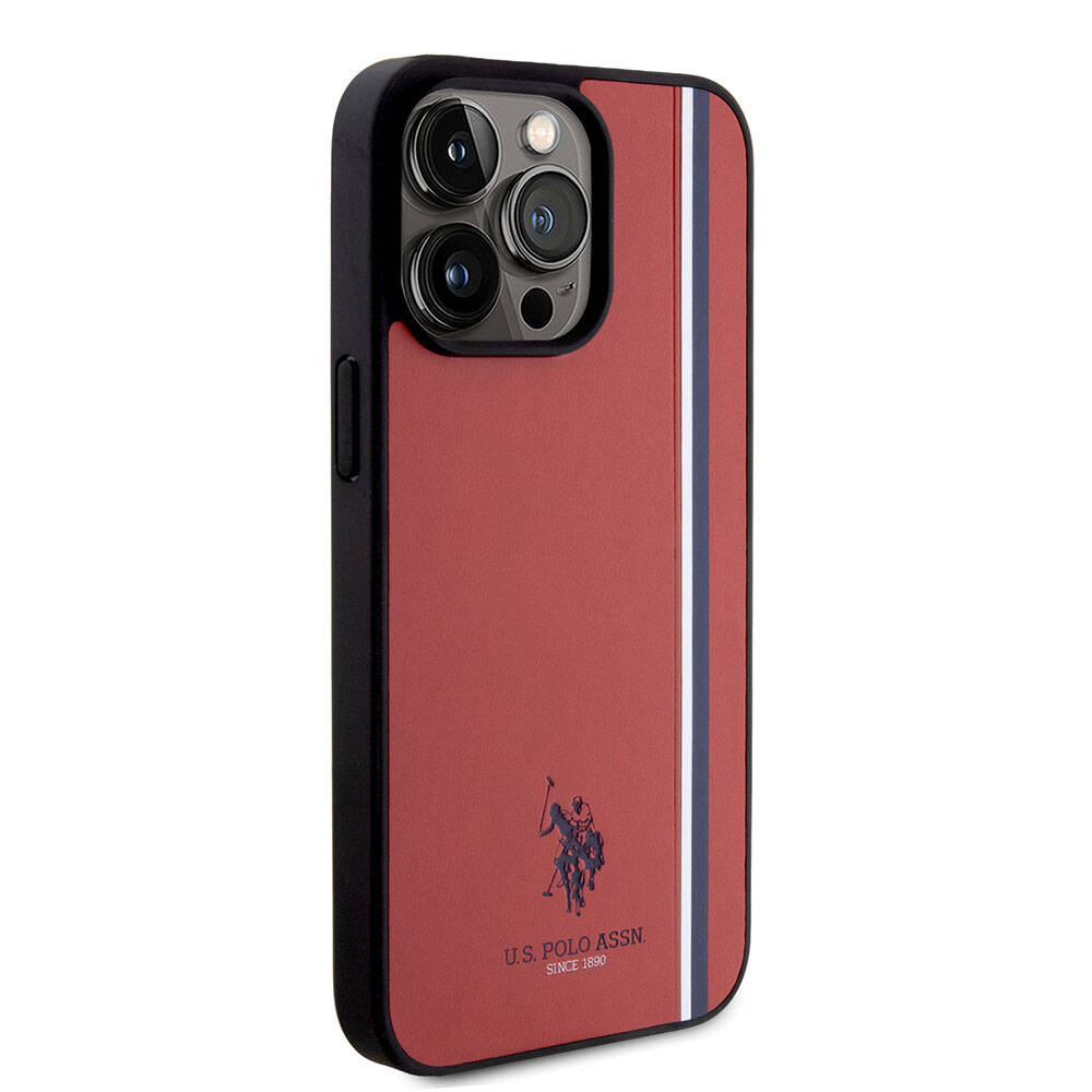 Apple iPhone 15 Pro Max Kılıf U.S. Polo Assn. Orjinal Lisanslı Üç Renk Şerit Tasarımlı Baskı Logolu Kapak Siyah