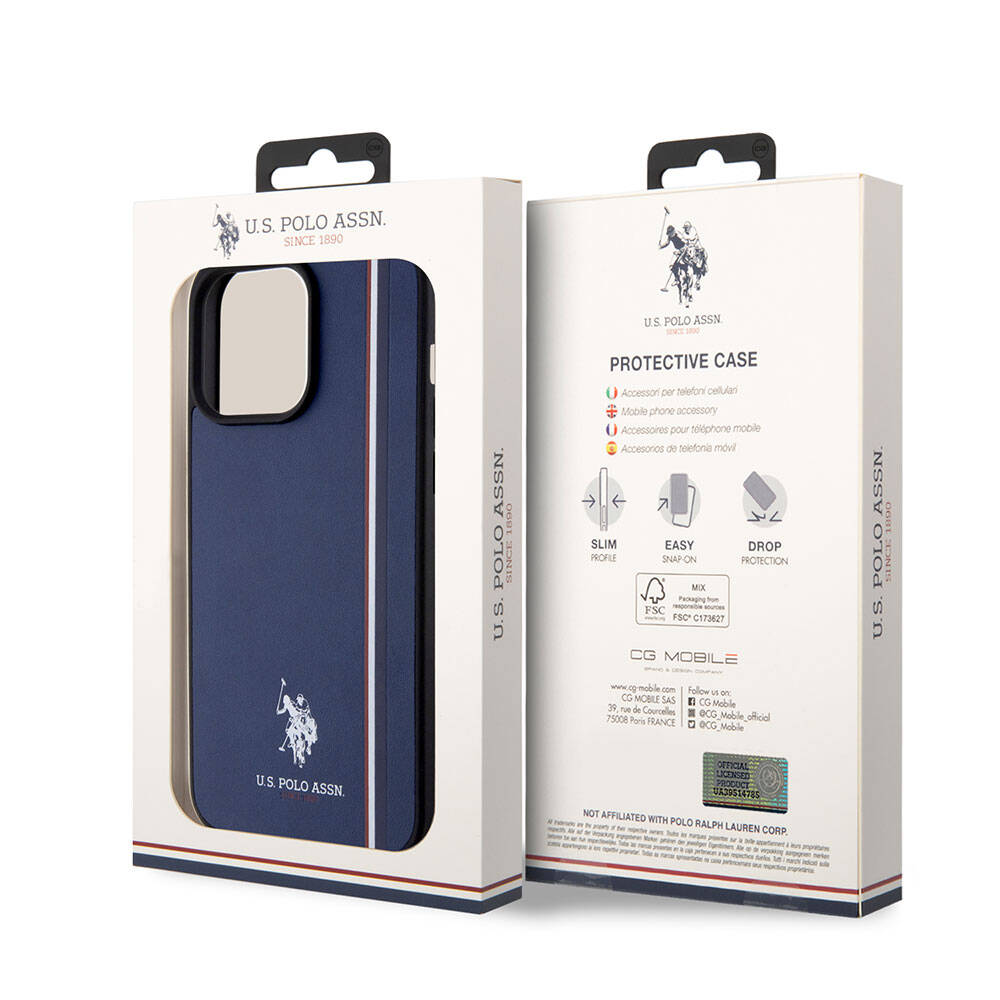 Apple iPhone 15 Pro Max Kılıf U.S. Polo Assn. Orjinal Lisanslı Üç Renk Şerit Tasarımlı Baskı Logolu Kapak Beyaz