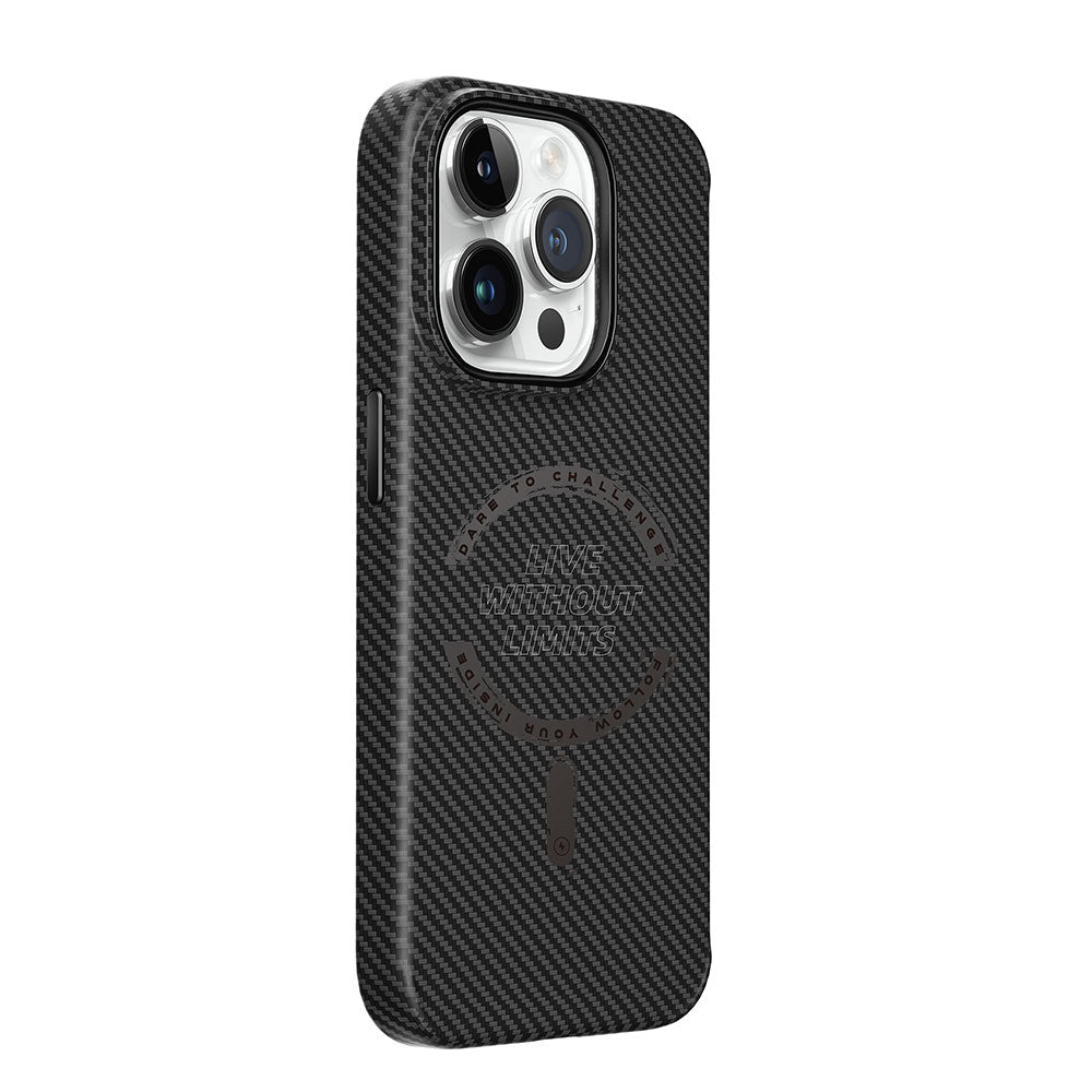 Apple iPhone 15 Pro Max Kılıf Wiwu LCC-107 Karbon Fiber M-safe Şarj Özellikli Kamera Korumalı Kabon Kapak Siyah