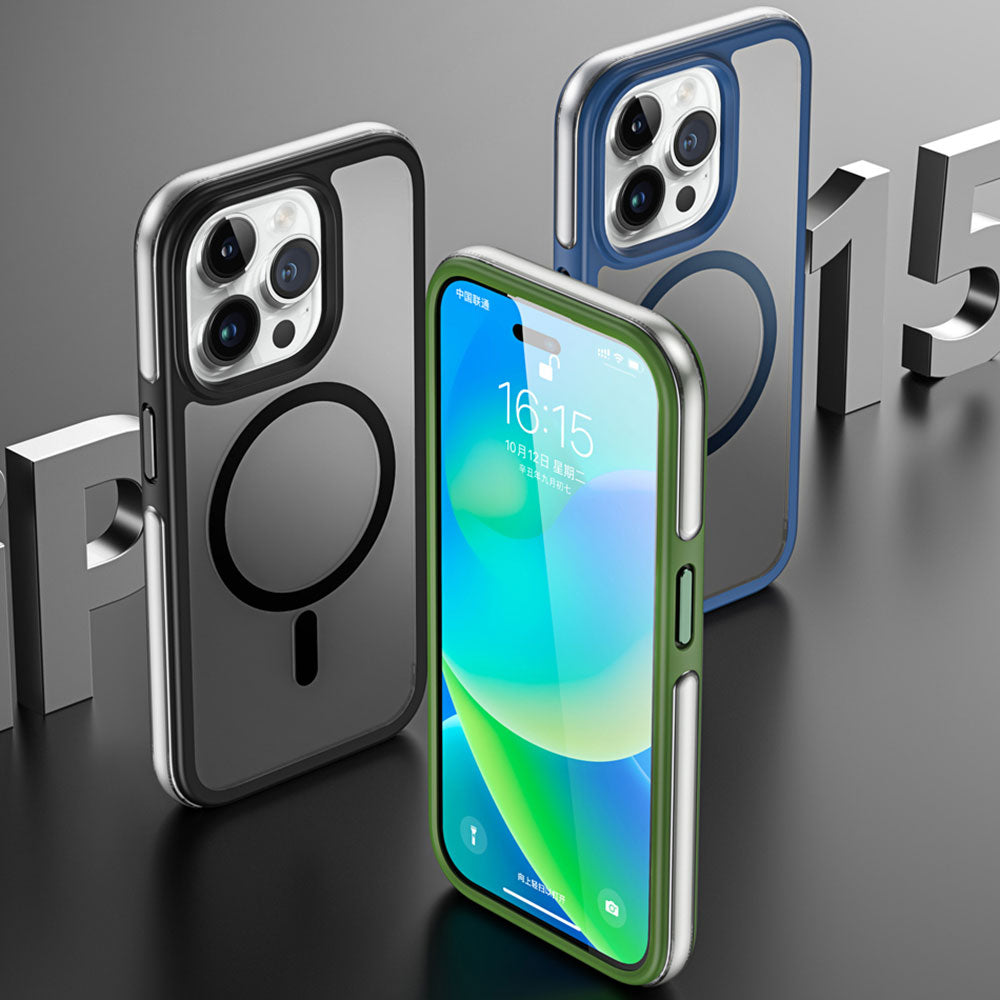 Apple iPhone 15 Pro Max Kılıf Wiwu ZKK-012 M-safe Şarj Özellikli Air Cushion Kapak Mavi