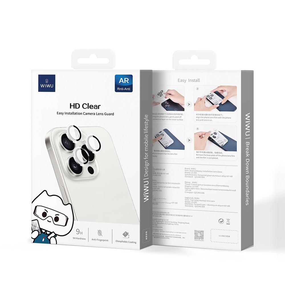 Apple iPhone 15 Pro Max Wiwu LG-007 Lens Guard Oleofobik Anti Reflective Kamera Lens Koruyucu + Kolay Uygulama Aparatlı Şeffaf