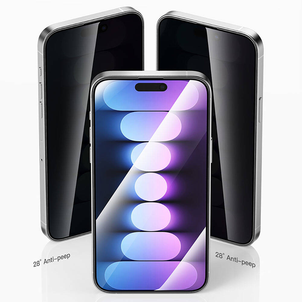 Apple iPhone 15 Pro Recci RSP-A17AP Privacy Temperli Cam Ekran Koruyucu Gri