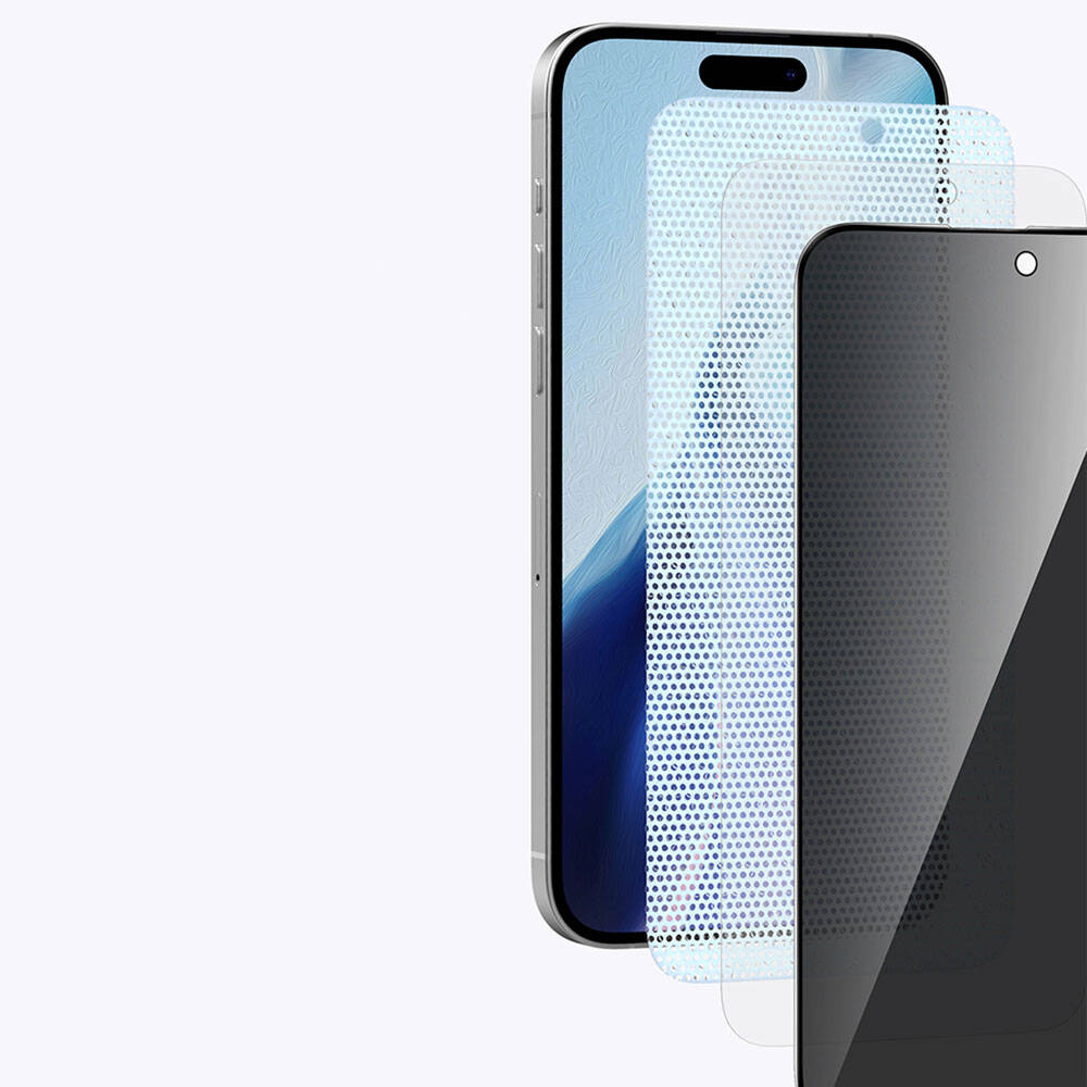 Apple iPhone 15 Recci RSP-A05SP 3D Privacy Shield Temperli Cam Ekran Koruyucu Gri