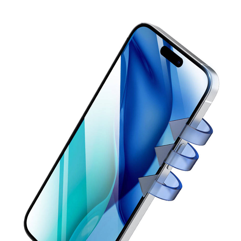 Apple iPhone 15 Recci RSP-A20HD Full Transparan Temperli Cam Ekran Koruyucu Siyah