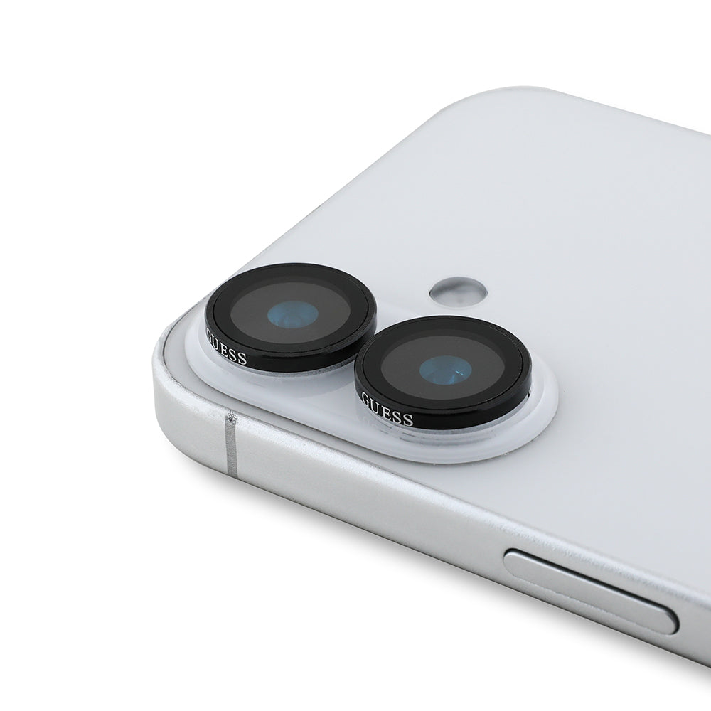 Apple iPhone 16 Guess Orjinal Lisanslı Metal Kamera Lens Koruyucu Gümüş