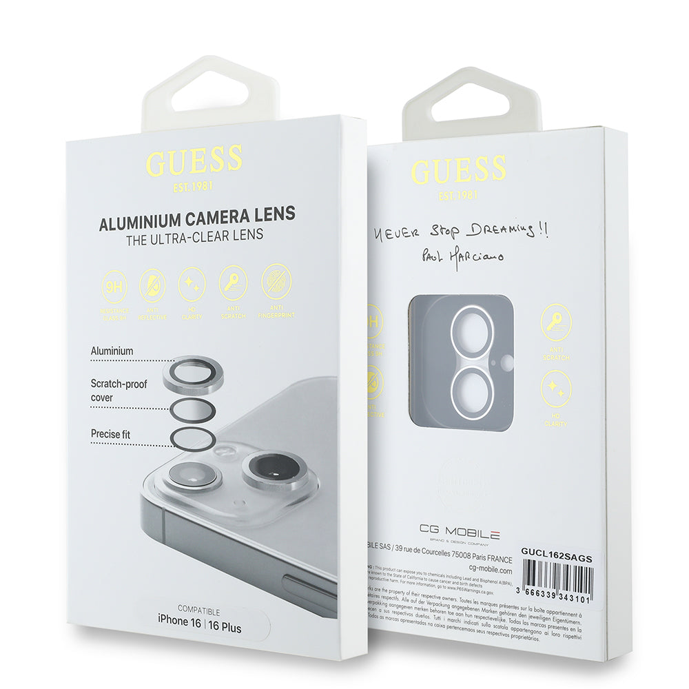 Apple iPhone 16 Guess Orjinal Lisanslı Metal Kamera Lens Koruyucu Siyah