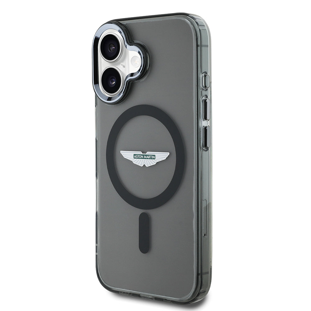 Apple iPhone 16 Kılıf Aston Martin Orjinal Lisanslı M-safe Şarj Özellikli IML Baskı Logolu Buzlu Kapak Siyah