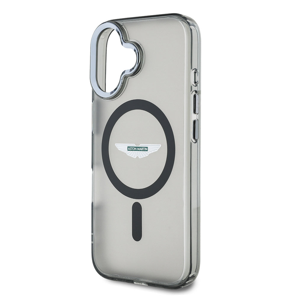Apple iPhone 16 Kılıf Aston Martin Orjinal Lisanslı M-safe Şarj Özellikli IML Baskı Logolu Buzlu Kapak Siyah