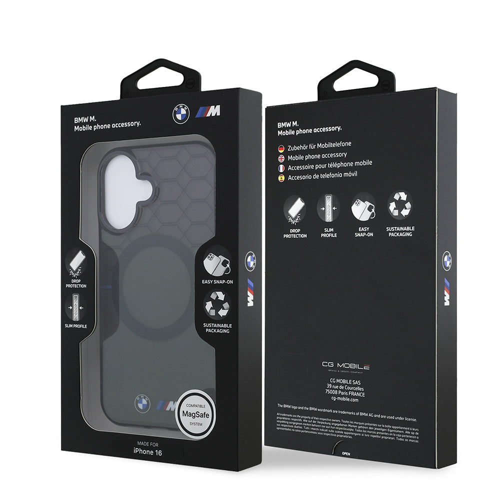 Apple iPhone 16 Kılıf BMW Magsafe Şarj Özellikli Transparan M Dizayn Orjinal Lisanslı Kapak Gri