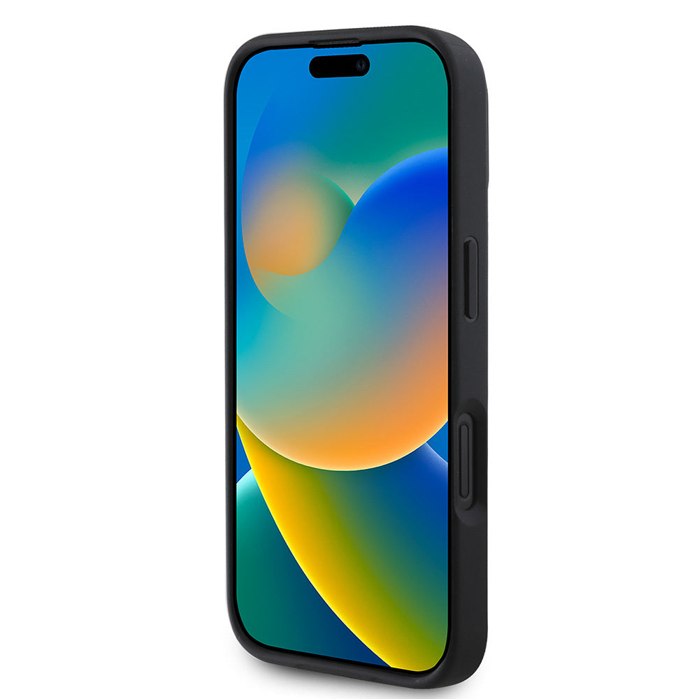 Apple iPhone 16 Kılıf BMW Orjinal Lisanslı M-safe Şarj Özellikli M Logolu Üç Çizgili Dikiş Detaylı Meshed Tricolor Stripes Kapak Siyah