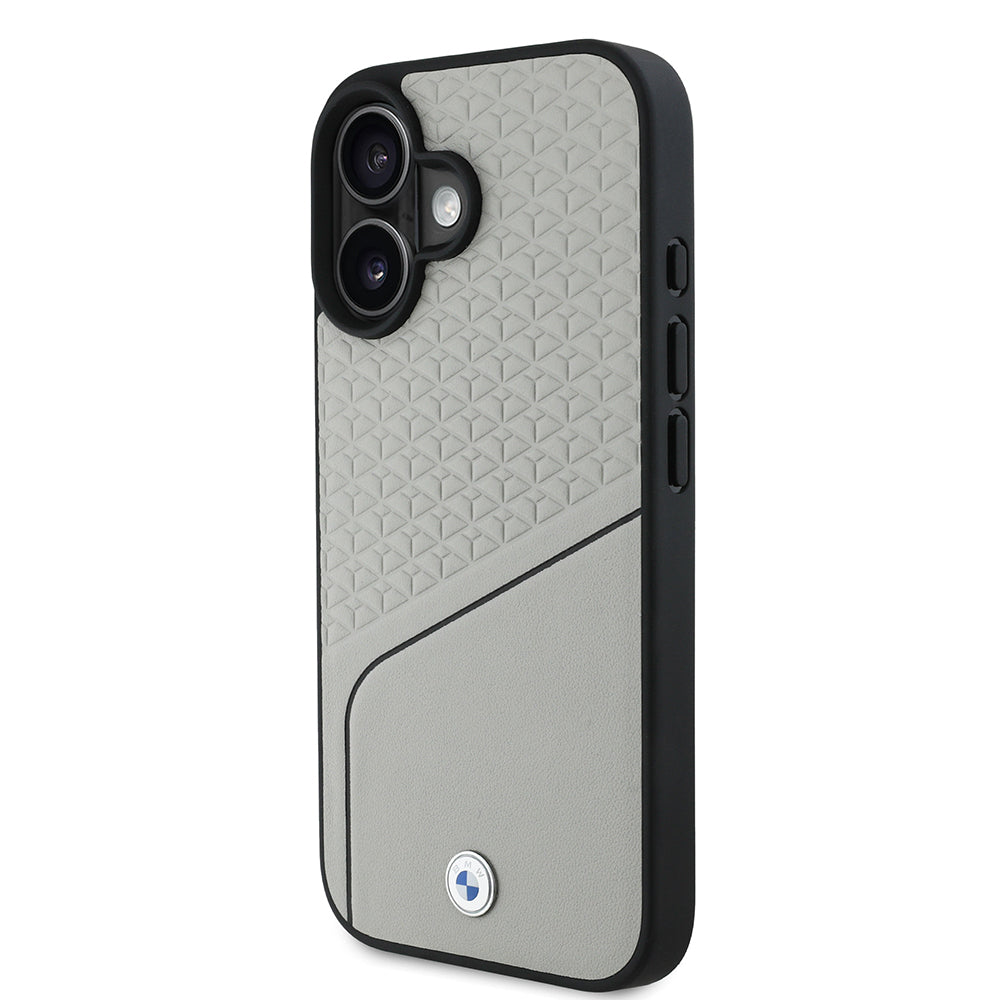 Apple iPhone 16 Kılıf BMW Orjinal Lisanslı M-safe Şarj Özellikli Metal Logolu Dokulu ve Çizgili Deri Kapak Siyah