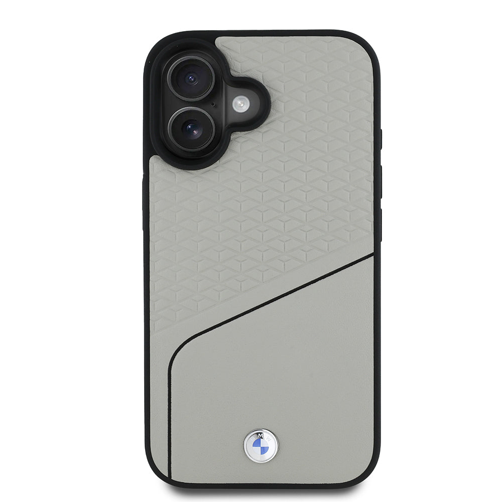Apple iPhone 16 Kılıf BMW Orjinal Lisanslı M-safe Şarj Özellikli Metal Logolu Dokulu ve Çizgili Deri Kapak Siyah