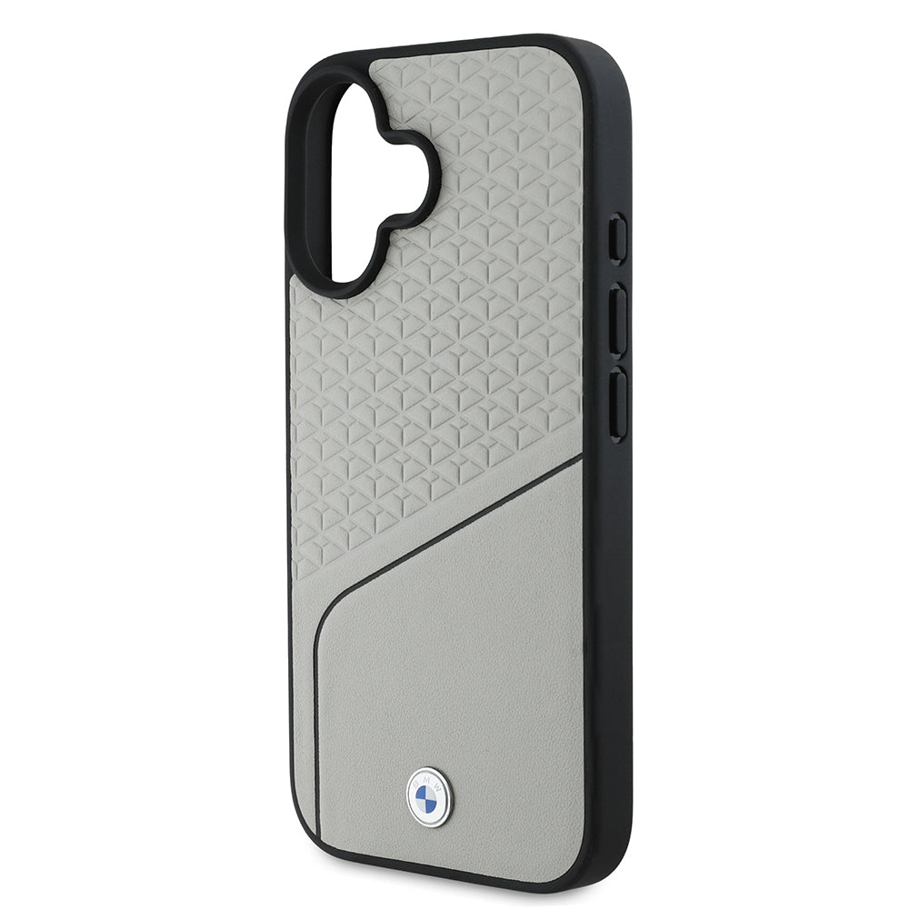 Apple iPhone 16 Kılıf BMW Orjinal Lisanslı M-safe Şarj Özellikli Metal Logolu Dokulu ve Çizgili Deri Kapak Siyah