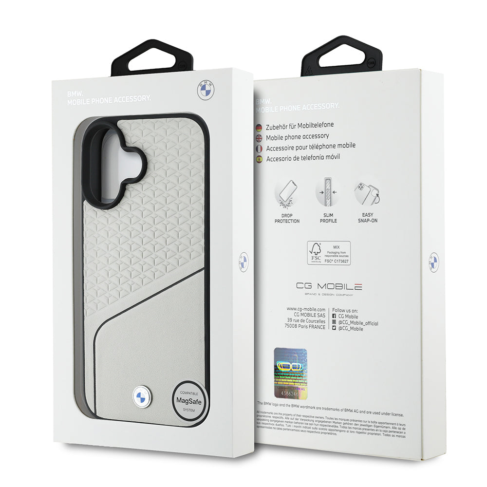 Apple iPhone 16 Kılıf BMW Orjinal Lisanslı M-safe Şarj Özellikli Metal Logolu Dokulu ve Çizgili Deri Kapak Siyah