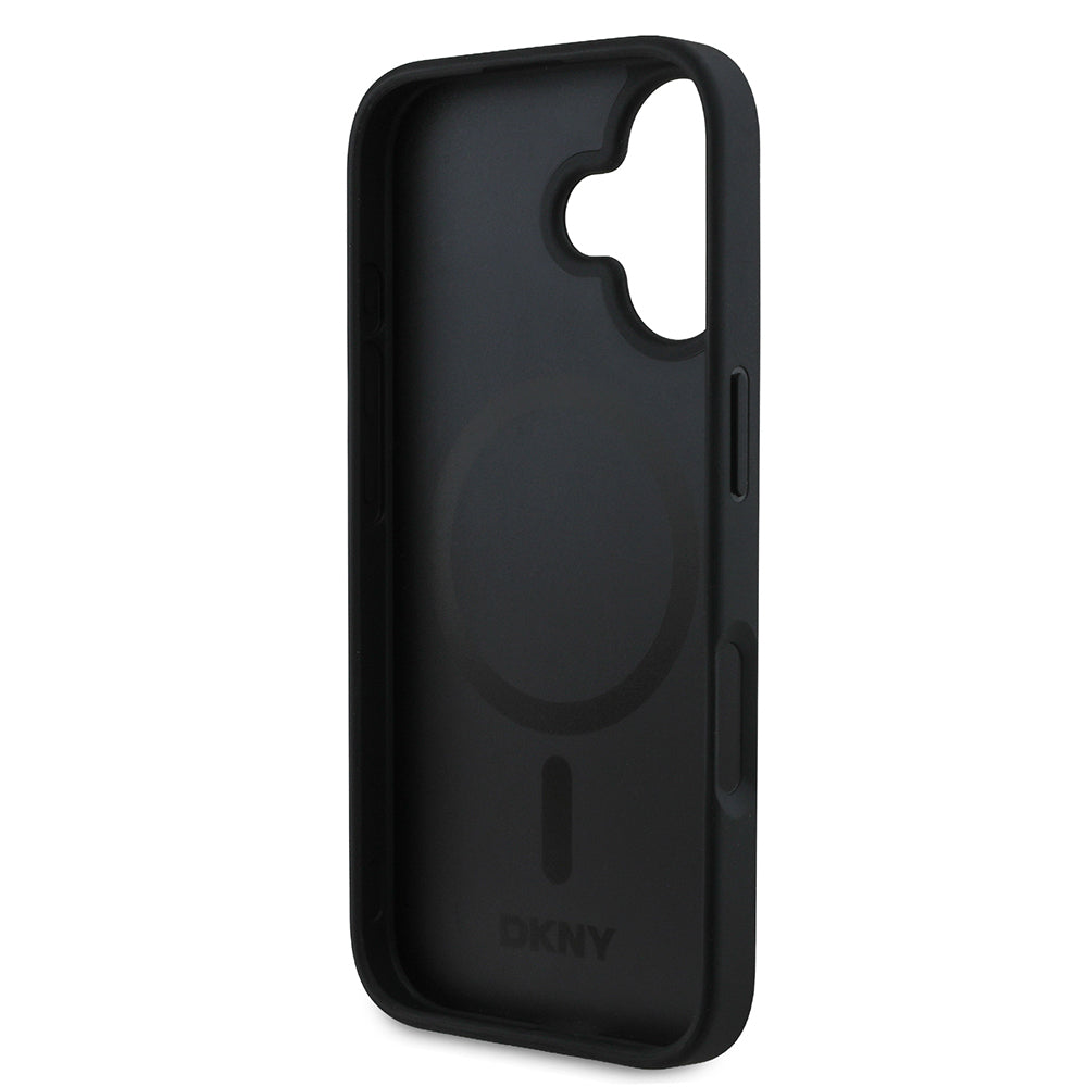 Apple iPhone 16 Kılıf DKNY Orjinal Lisanslı M-safe Şarj Özellikli 3D Yazılı Grid Pattern Kapak Gri