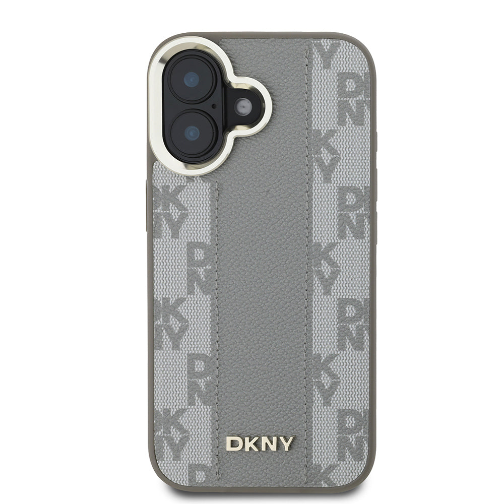 Apple iPhone 16 Kılıf DKNY Orjinal Lisanslı M-safe Şarj Özellikli 3D Yazılı Checkered Pattern Kapak Siyah