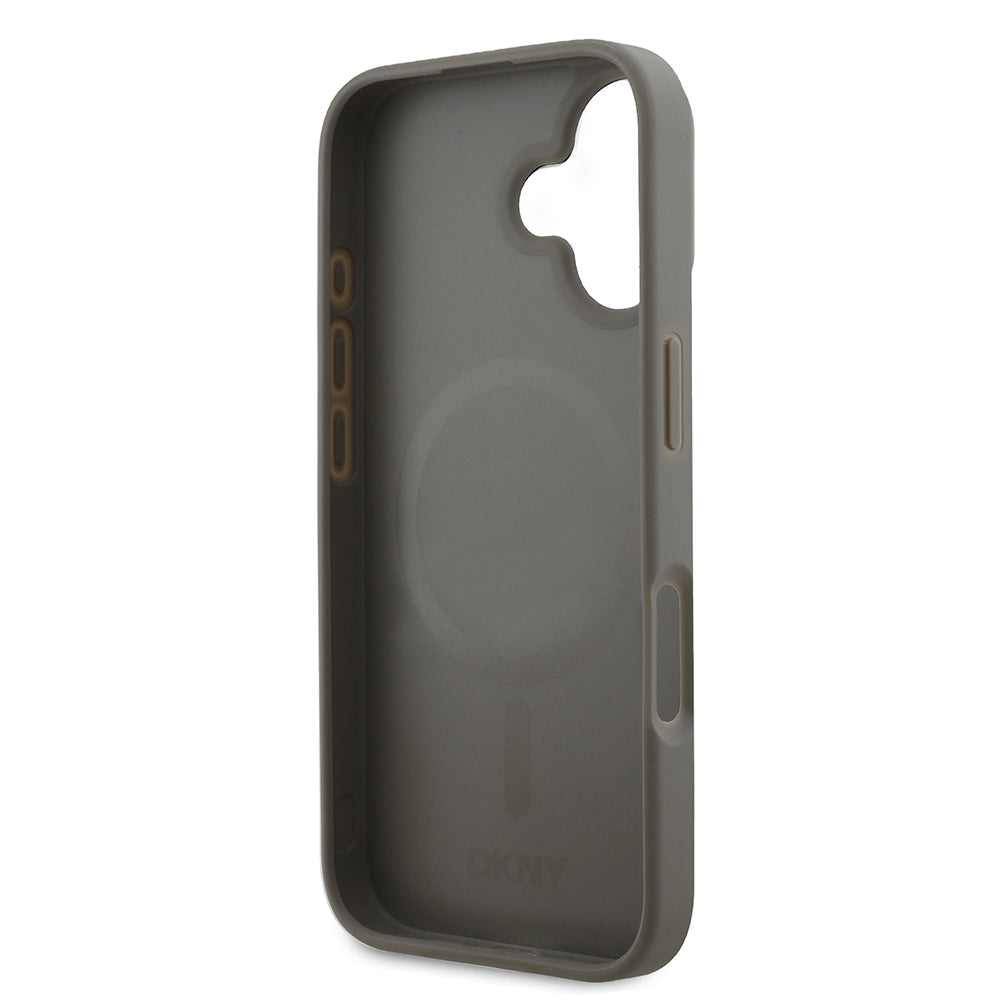 Apple iPhone 16 Kılıf DKNY Orjinal Lisanslı M-safe Şarj Özellikli 3D Yazılı Checkered Pattern Kapak Bej