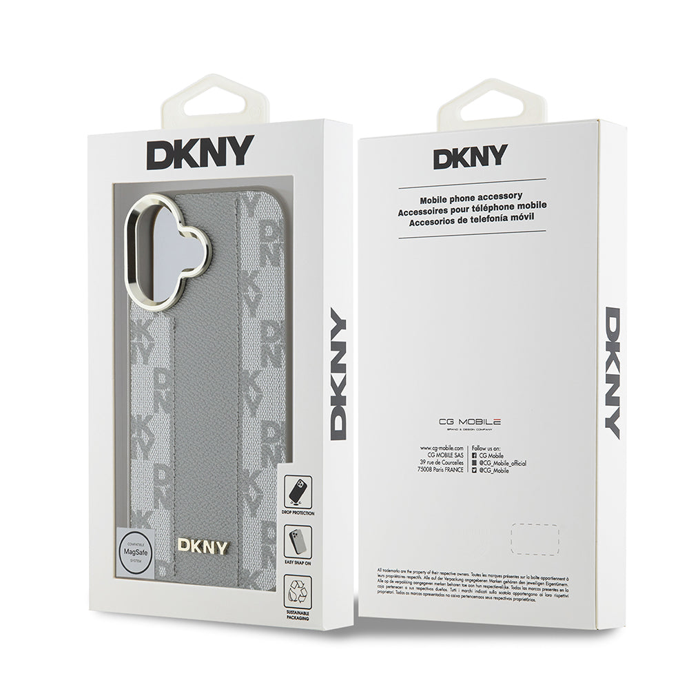 Apple iPhone 16 Kılıf DKNY Orjinal Lisanslı M-safe Şarj Özellikli 3D Yazılı Checkered Pattern Kapak Siyah