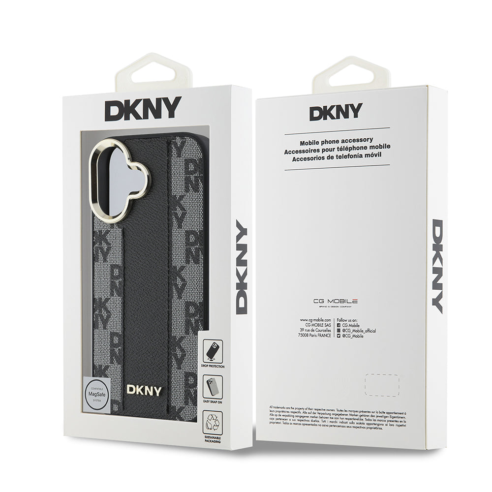 Apple iPhone 16 Kılıf DKNY Orjinal Lisanslı M-safe Şarj Özellikli 3D Yazılı Checkered Pattern Kapak Siyah