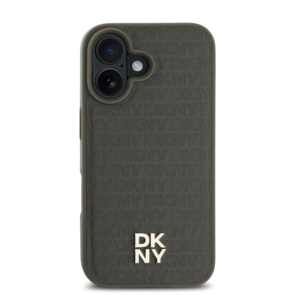 Apple iPhone 16 Kılıf DKNY Orjinal Lisanslı M-safe Şarj Özellikli 3D Yazılı Repeat Pattern Kapak Siyah