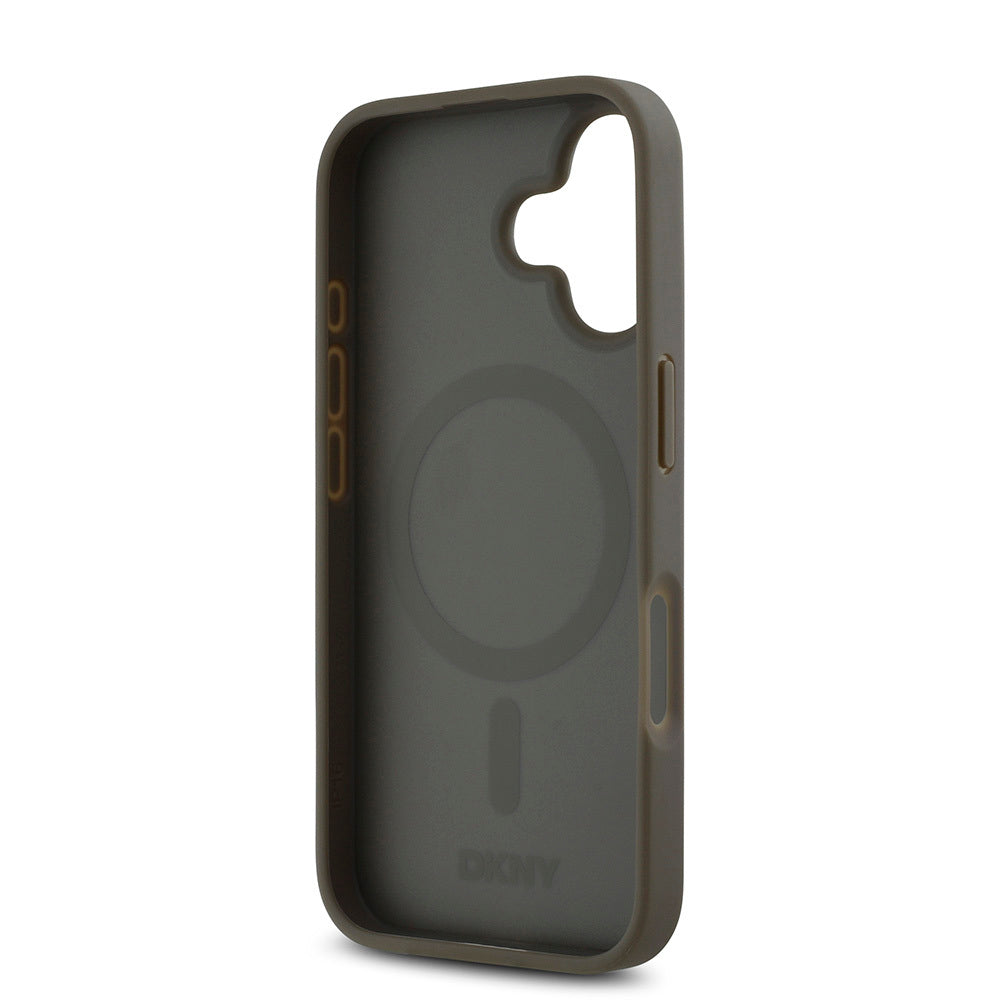 Apple iPhone 16 Kılıf DKNY Orjinal Lisanslı M-safe Şarj Özellikli 3D Yazılı Repeat Pattern Kapak Siyah