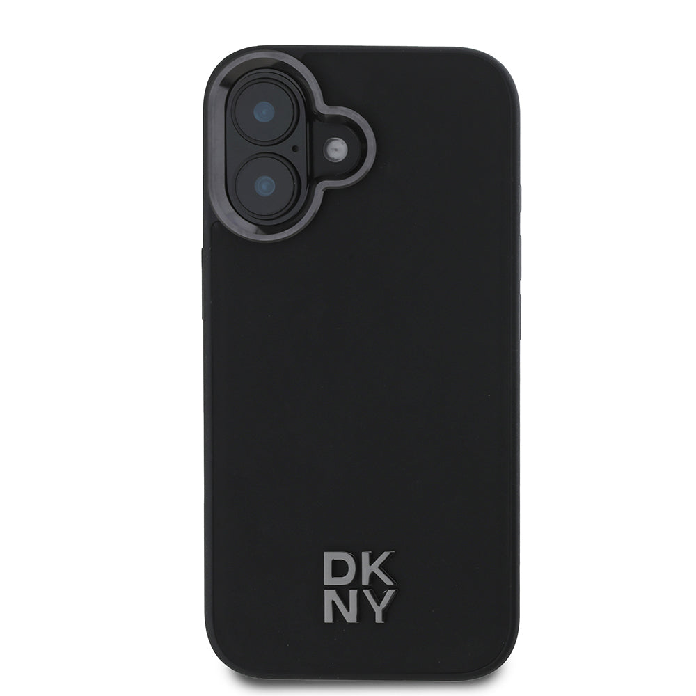 Apple iPhone 16 Kılıf DKNY Orjinal Lisanslı M-safe Şarj Özellikli Metal Logolu PU Deri Plain Kapak Siyah