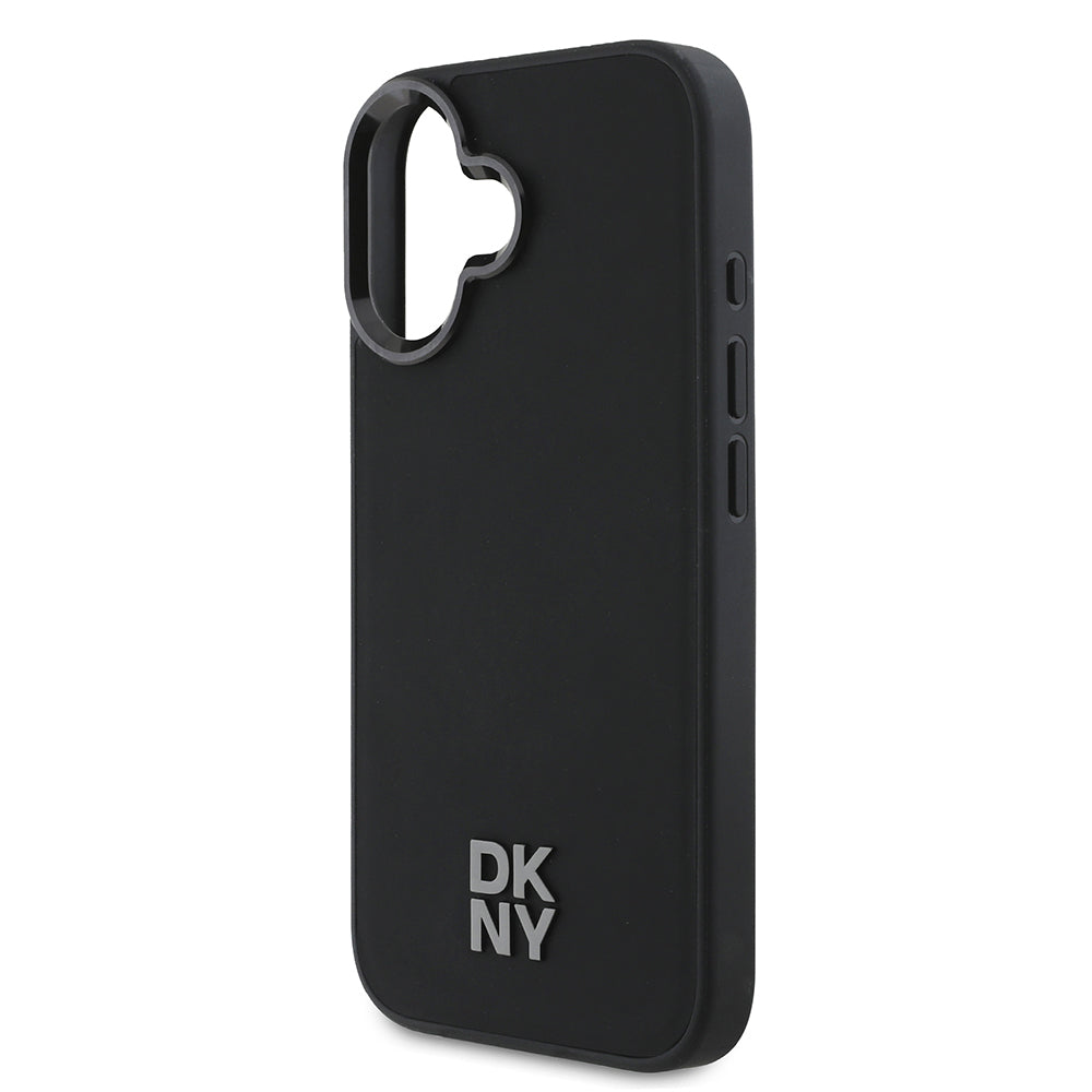 Apple iPhone 16 Kılıf DKNY Orjinal Lisanslı M-safe Şarj Özellikli Metal Logolu PU Deri Plain Kapak Siyah
