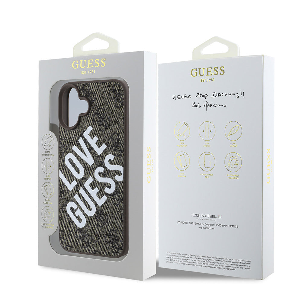 Apple iPhone 16 Kılıf Guess Orjinal Lisanslı Big Love Guess Kapak Kahverengi