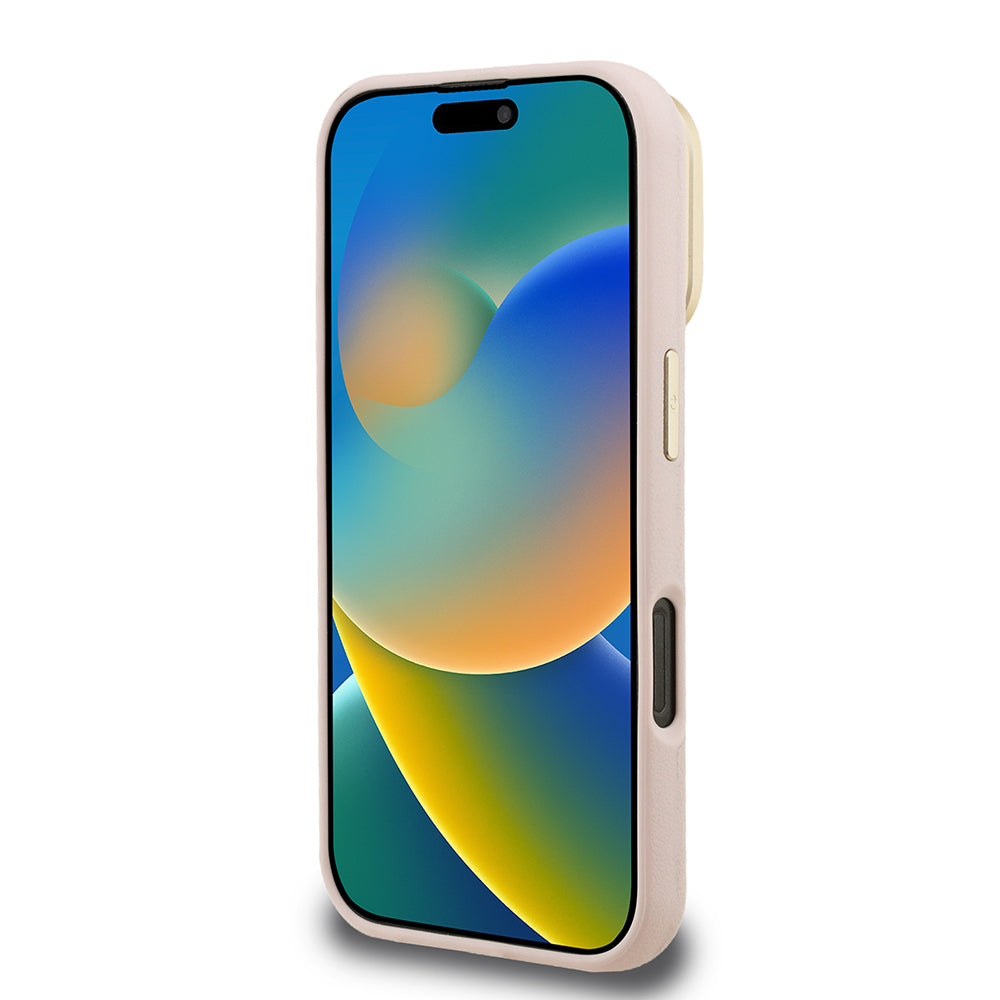 Apple iPhone 16 Kılıf Guess Orjinal Lisanslı Grained Yazı Logolu Kamera Standlı Kapak Kahverengi